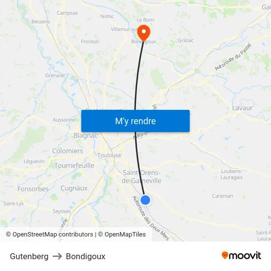Gutenberg to Bondigoux map