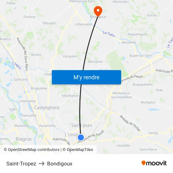 Saint-Tropez to Bondigoux map