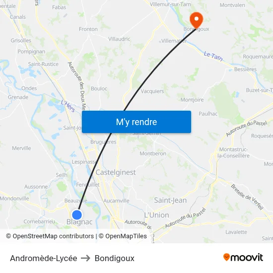 Andromède-Lycée to Bondigoux map