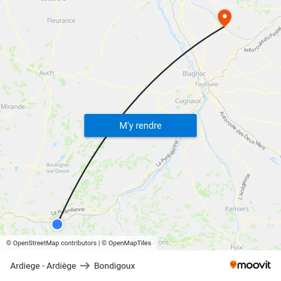 Ardiege - Ardiège to Bondigoux map