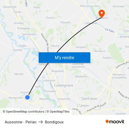Aussonne - Periac to Bondigoux map