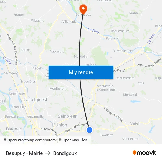 Beaupuy - Mairie to Bondigoux map
