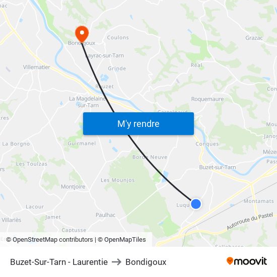 Buzet-Sur-Tarn - Laurentie to Bondigoux map