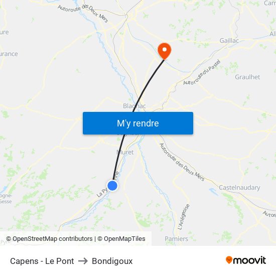 Capens - Le Pont to Bondigoux map