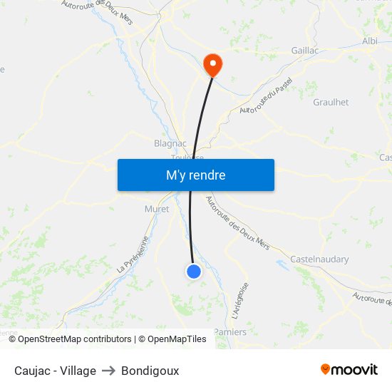 Caujac - Village to Bondigoux map