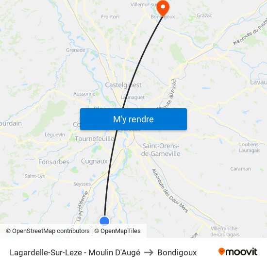 Lagardelle-Sur-Leze - Moulin D'Augé to Bondigoux map