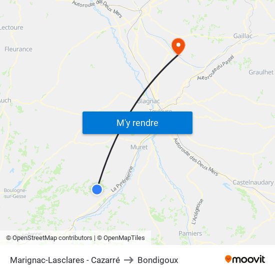 Marignac-Lasclares - Cazarré to Bondigoux map