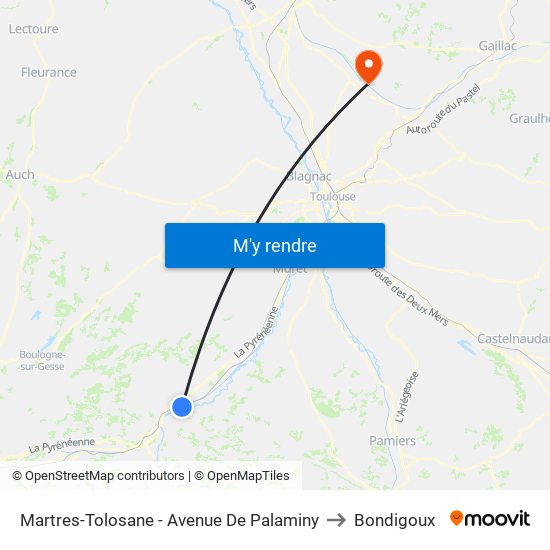 Martres-Tolosane - Avenue De Palaminy to Bondigoux map