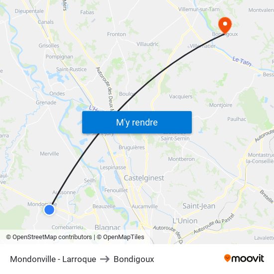Mondonville - Larroque to Bondigoux map