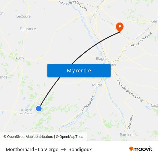 Montbernard - La Vierge to Bondigoux map