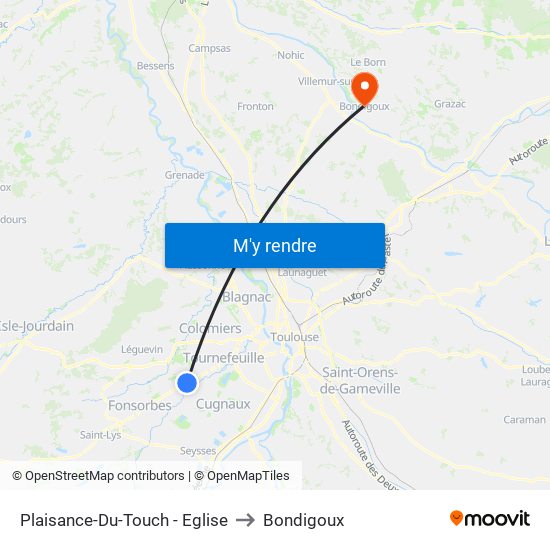 Plaisance-Du-Touch - Eglise to Bondigoux map