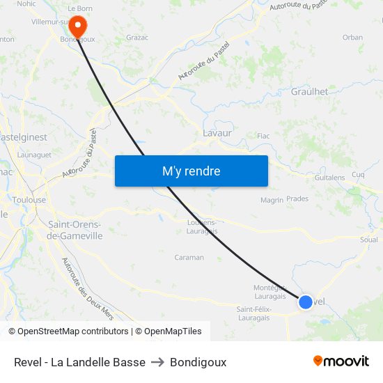 Revel - La Landelle Basse to Bondigoux map