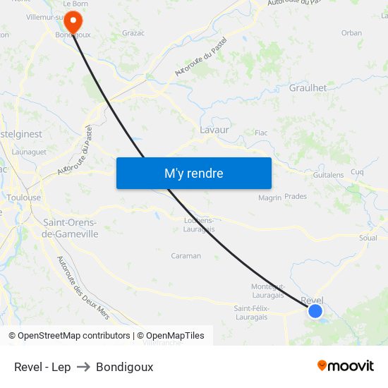 Revel - Lep to Bondigoux map