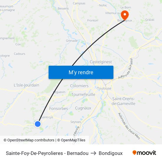 Sainte-Foy-De-Peyrolieres - Bernadou to Bondigoux map