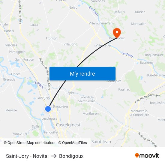 Saint-Jory - Novital to Bondigoux map