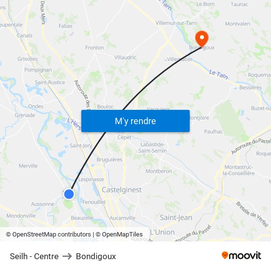 Seilh - Centre to Bondigoux map