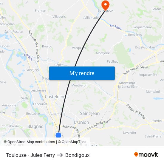 Toulouse - Jules Ferry to Bondigoux map