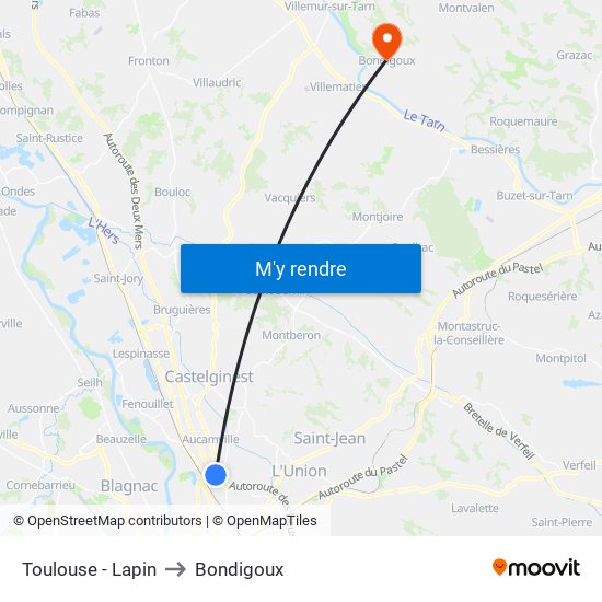 Toulouse - Lapin to Bondigoux map