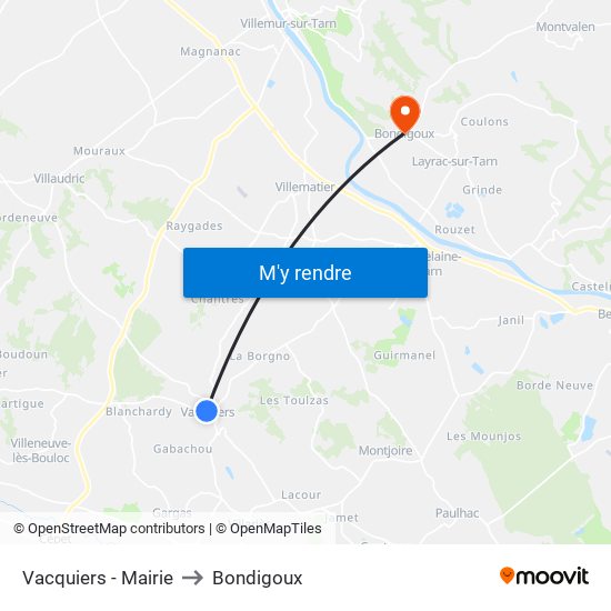 Vacquiers - Mairie to Bondigoux map