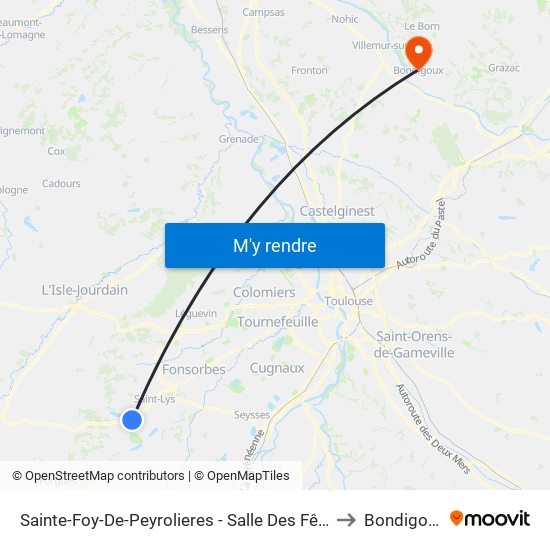 Sainte-Foy-De-Peyrolieres - Salle Des Fêtes to Bondigoux map