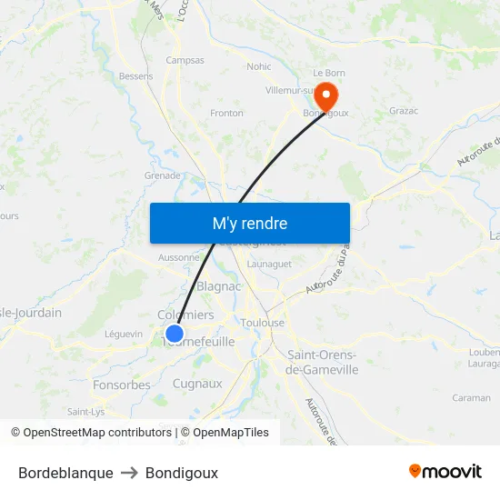 Bordeblanque to Bondigoux map