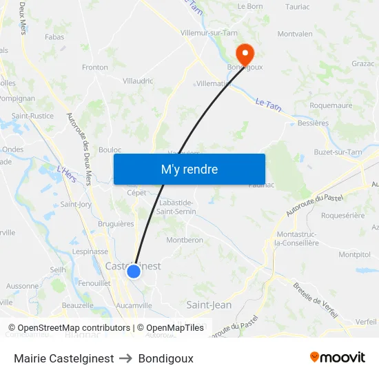 Mairie Castelginest to Bondigoux map
