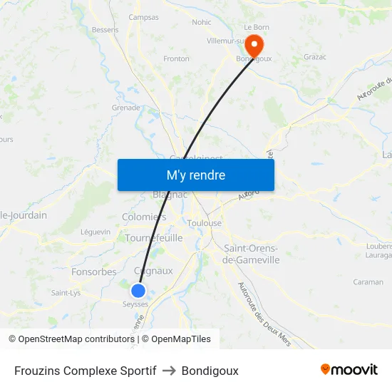 Frouzins Complexe Sportif to Bondigoux map