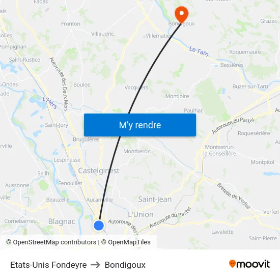 Etats-Unis Fondeyre to Bondigoux map