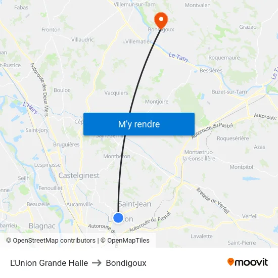 L'Union Grande Halle to Bondigoux map