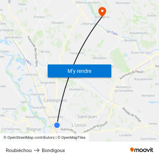 Roubiéchou to Bondigoux map
