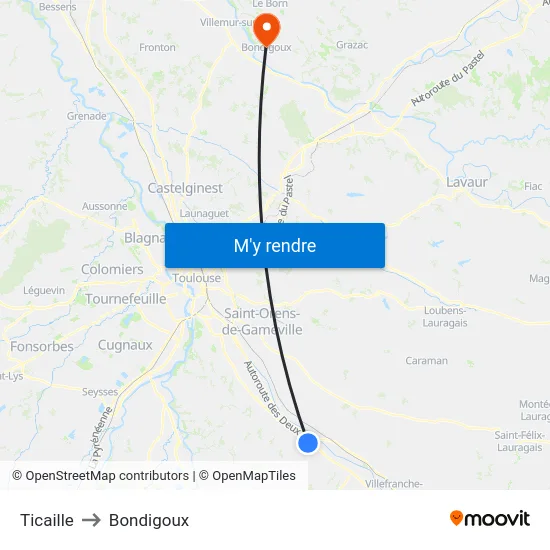 Ticaille to Bondigoux map