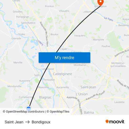 Saint Jean to Bondigoux map