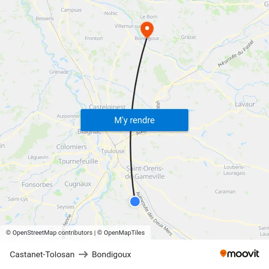Castanet-Tolosan to Bondigoux map