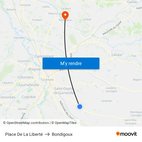 Place De La Liberté to Bondigoux map