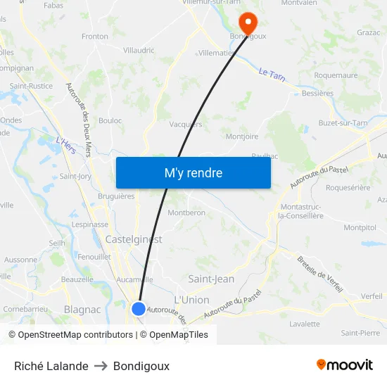 Riché Lalande to Bondigoux map