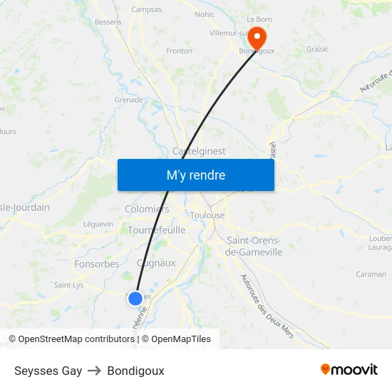 Seysses Gay to Bondigoux map