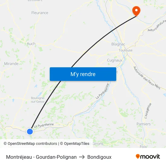 Montréjeau - Gourdan-Polignan to Bondigoux map