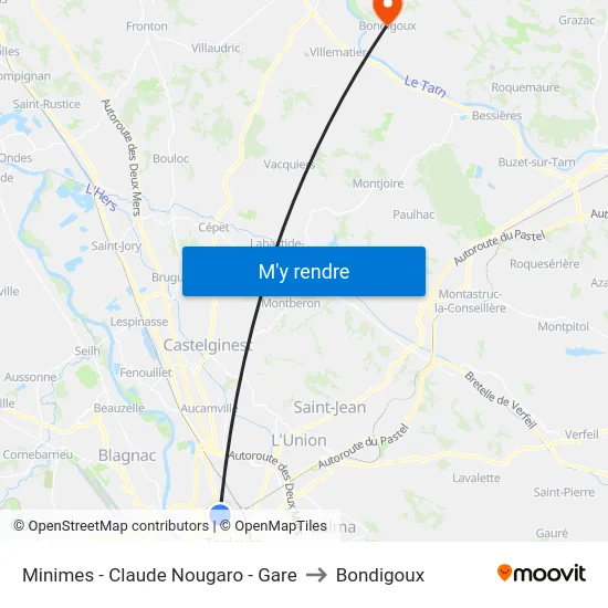 Minimes - Claude Nougaro - Gare to Bondigoux map