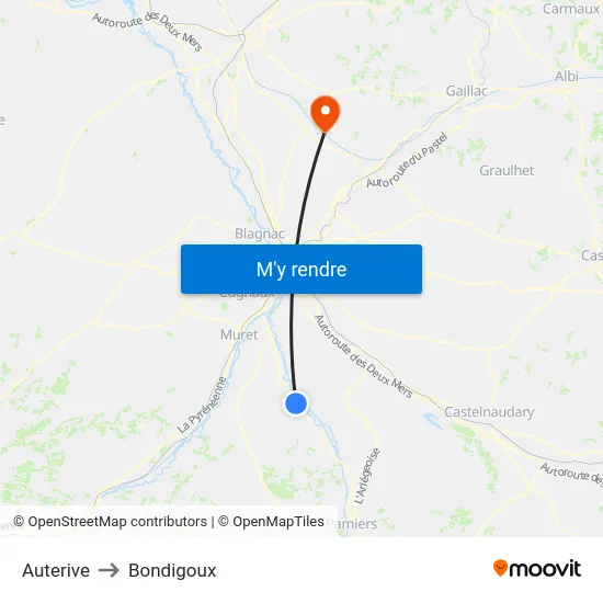 Auterive to Bondigoux map