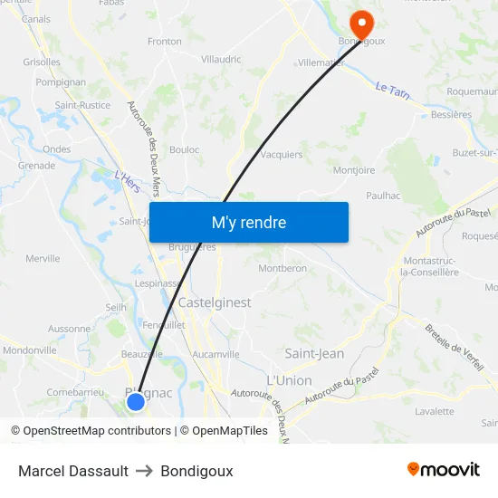 Marcel Dassault to Bondigoux map