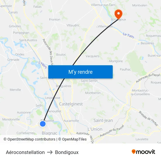 Aéroconstellation to Bondigoux map