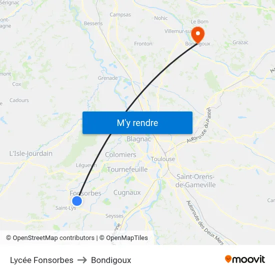Lycée Fonsorbes to Bondigoux map