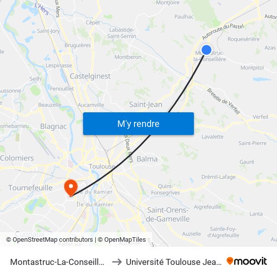 Montastruc-La-Conseillère Rn 88 to Université Toulouse Jean Jaurès map