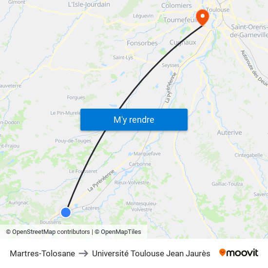 Martres-Tolosane to Université Toulouse Jean Jaurès map