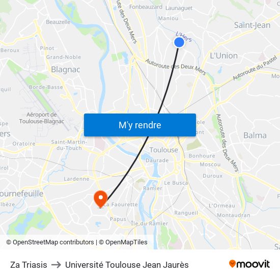 Za Triasis to Université Toulouse Jean Jaurès map