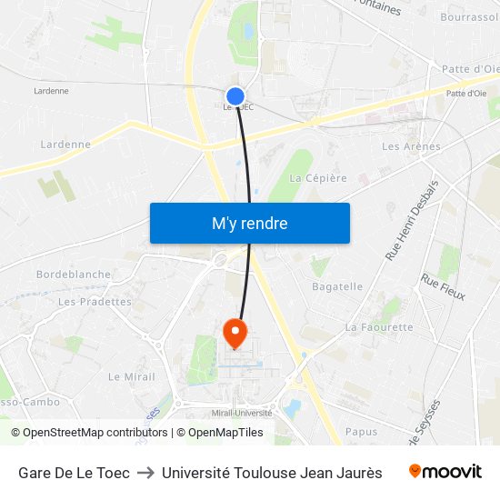Gare De Le Toec to Université Toulouse Jean Jaurès map