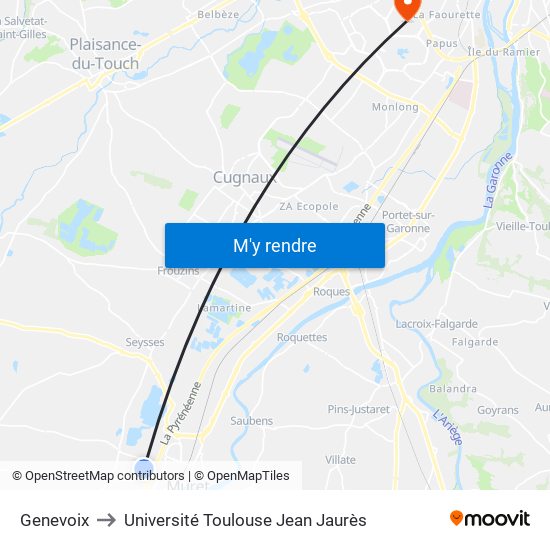 Genevoix to Université Toulouse Jean Jaurès map