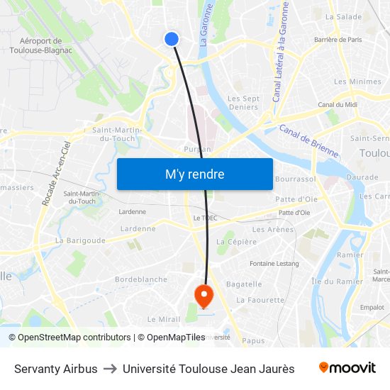 Servanty Airbus to Université Toulouse Jean Jaurès map