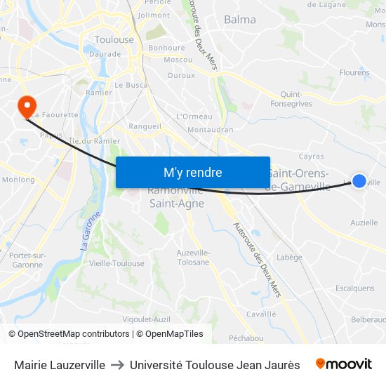 Mairie Lauzerville to Université Toulouse Jean Jaurès map