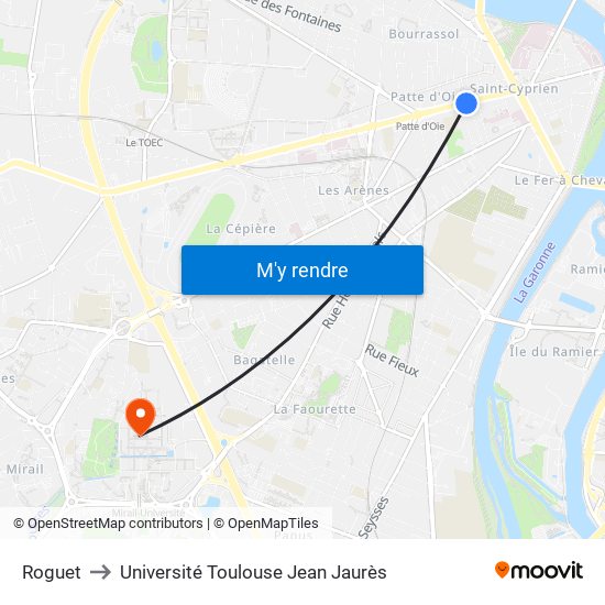 Roguet to Université Toulouse Jean Jaurès map